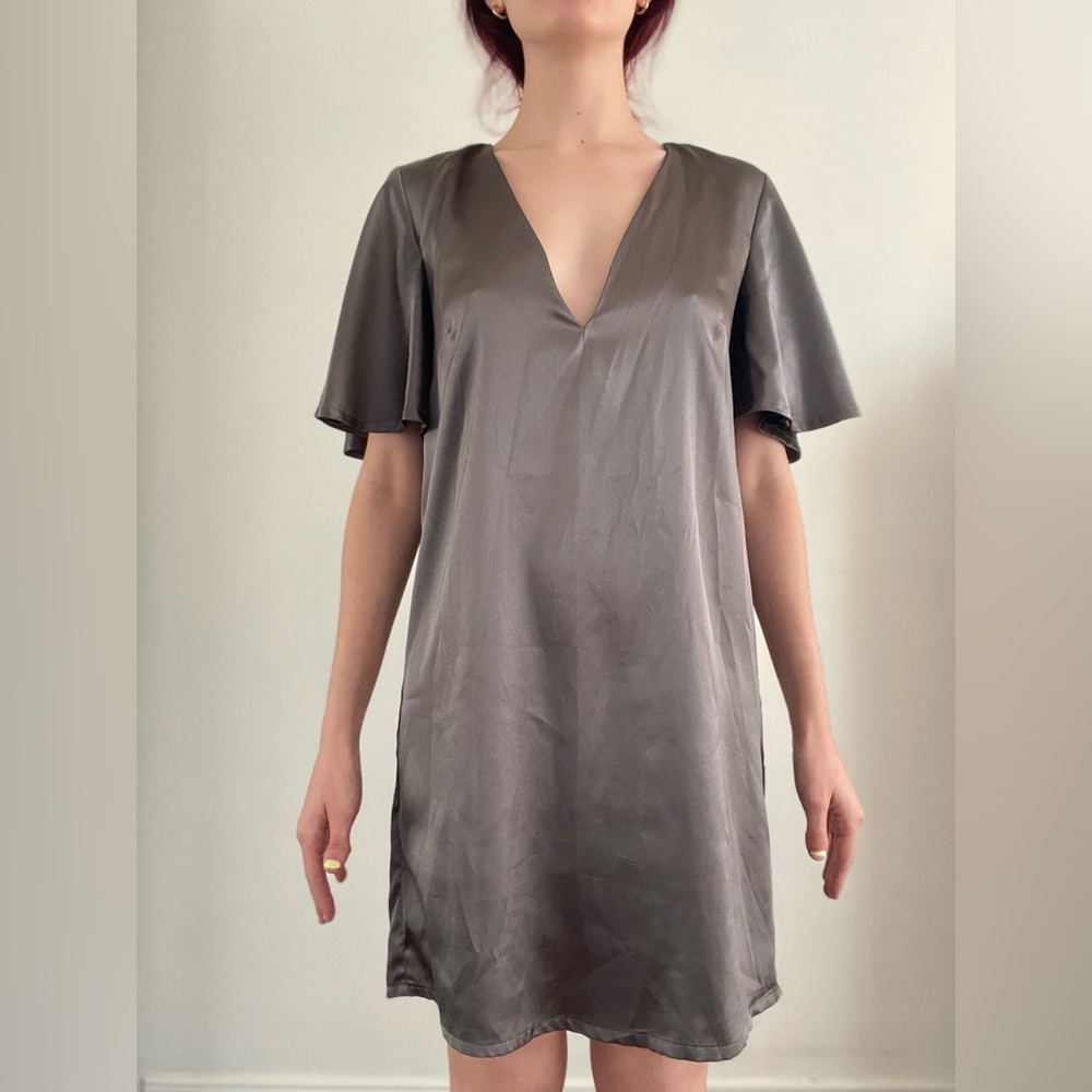 Silver low V loose fitting T shirt dress from top shop